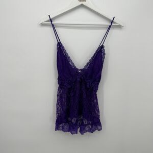 L'intima Lingerie Purple Lace Top Sheer Tank Size Medium 90s